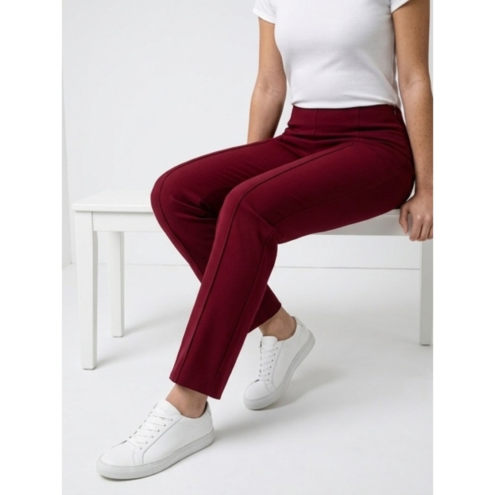 Reserved Concept Womens Burgundy High Rise Pintuck Tapered Dress Pants‎ Size 36